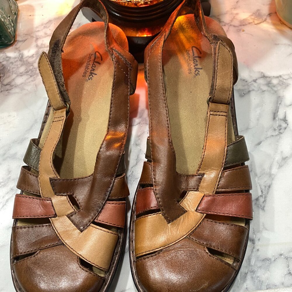 Clarks Womens Bendables brown leather sandals size 10N - Picture 9 of 11